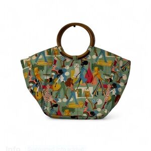 Neiman Marcus Colorful Tote with Wooden Handles